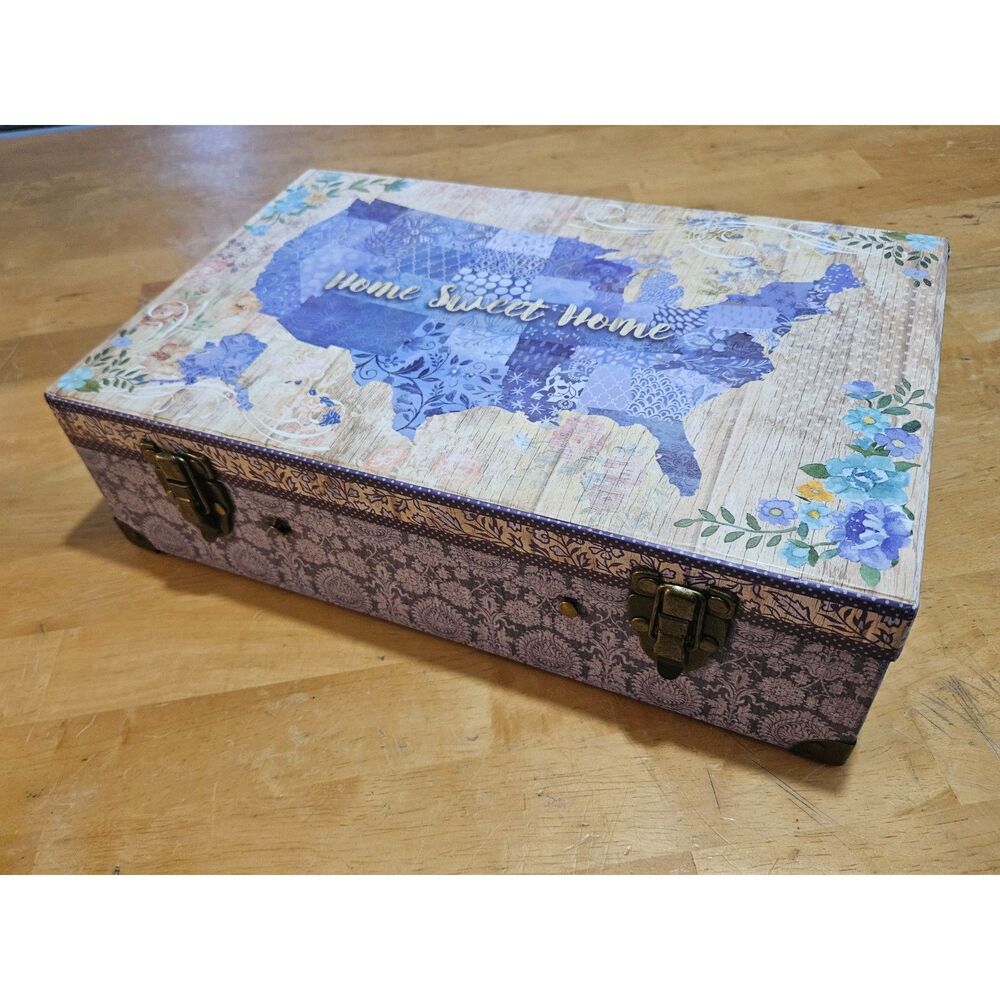 Rustic Shabby Chic Lavender "Home Sweet Home" Storage Trunk Box 15.5"x10"x4.5"
